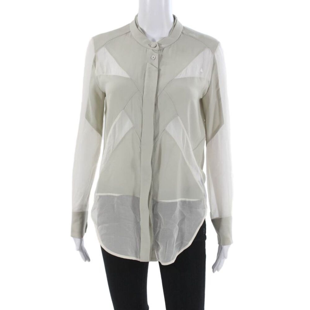 IRO Women Basic Gray Geometric Collared Long Sleeve Polyester Blouse Size 36
